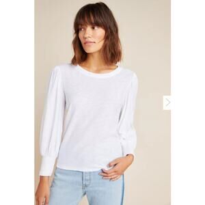 Nation LTD Top Extra Small Loren Smocked Peasant Blouse White Puff Sleeve Work